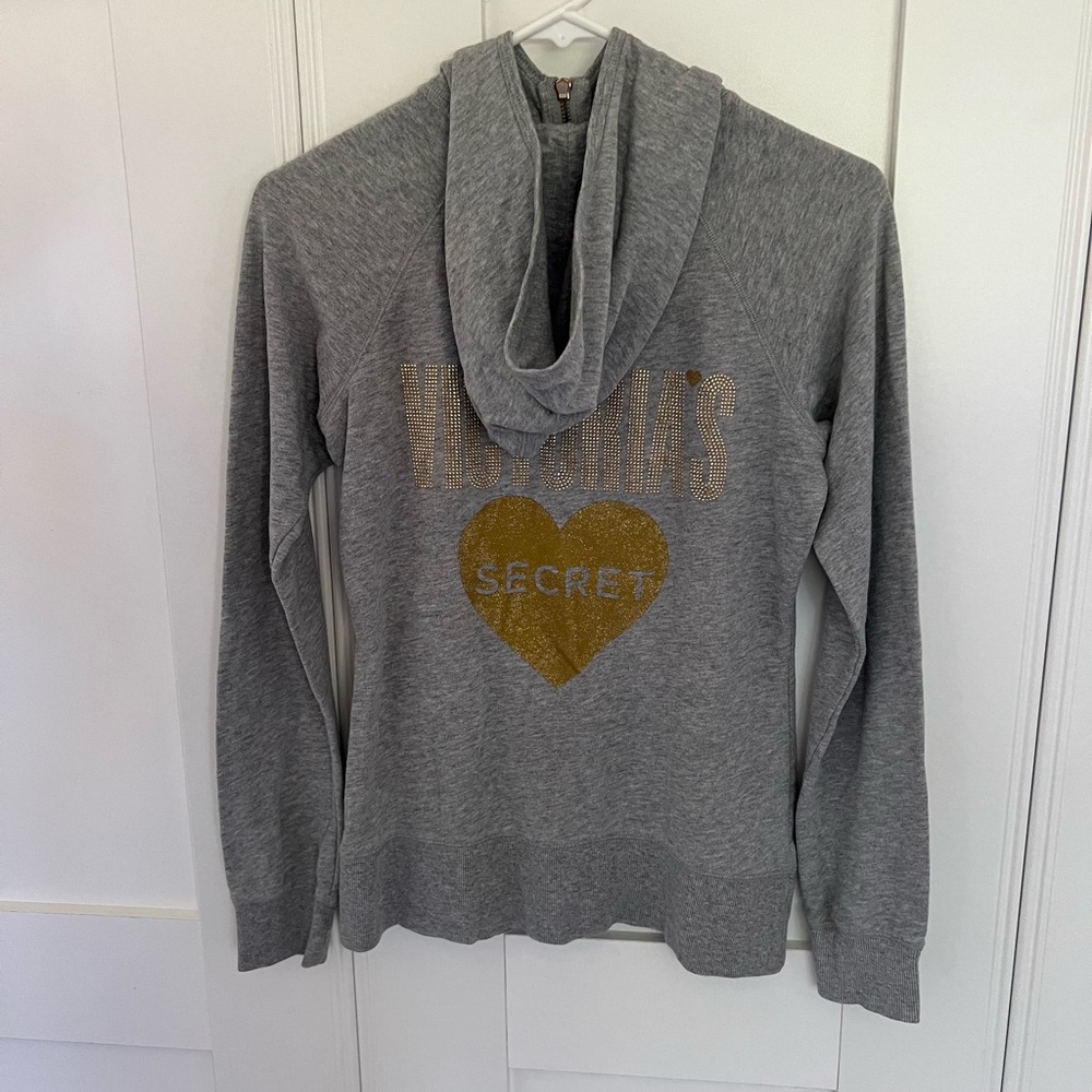 VICTORIA’S SECRET  light grey bling hoodie zip up sweater